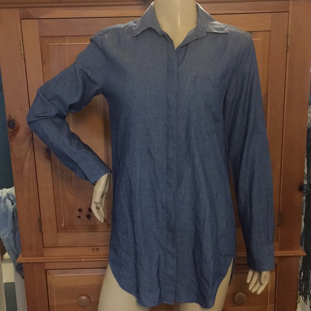 Ann Taylor Chambray Button Down Shirt Denim Look